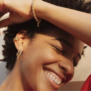 Rendor Victoria NIP 14K Yellow Gold Plated Double Hoop Braided Texture Earrings